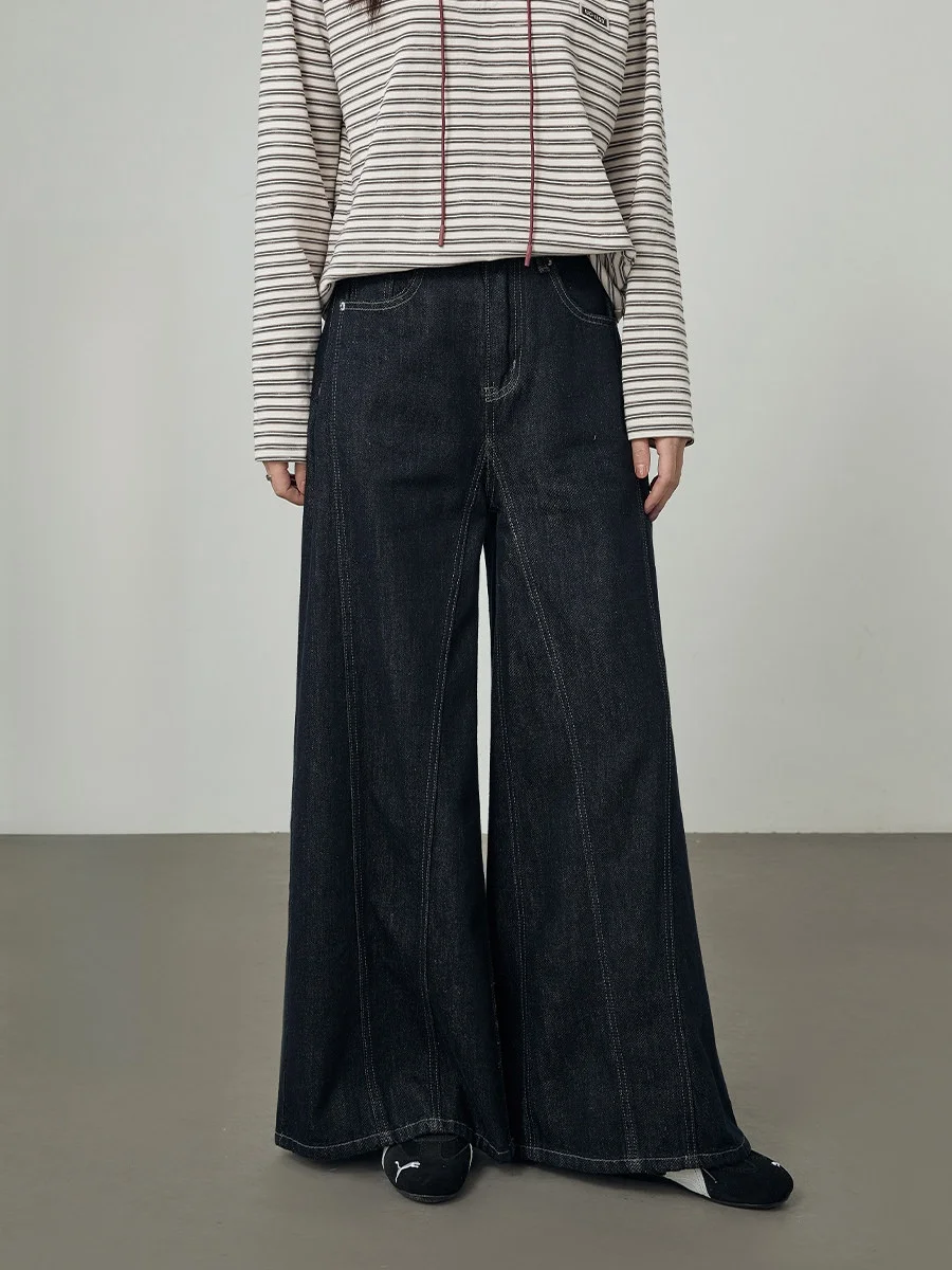 

Deep Blue High Waist Wide Leg Jeans Women's Casual Versatile Slimming Pants Retro Sle Winter Collection Ladies' Denim