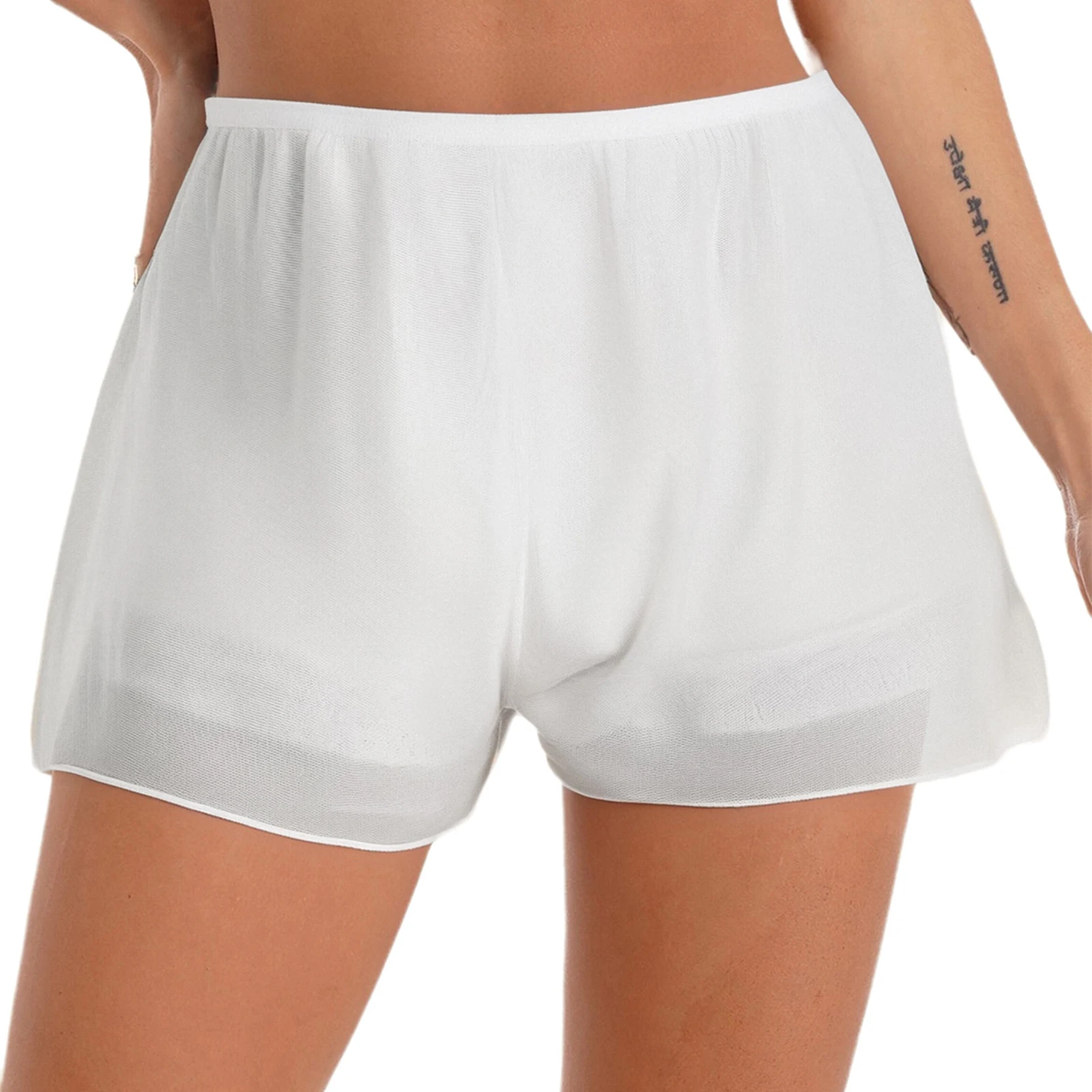 

Womens Safety Shorts Elastic Waist 2-layer Silky Sheer Mesh Lace Trim Lining Shorts Dress Pettipants for Daily Casual Vacation