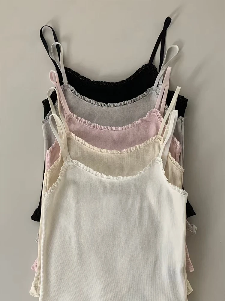 

Dongdaemun Pyt Lace Trim Csole Vest 2025 Spring New Slimming Knitted Women's Inner Wear Top Faionable Versatile Sle