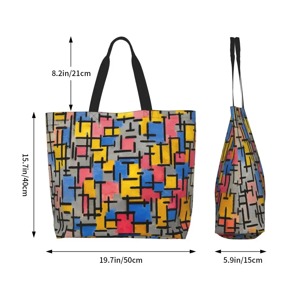 Funny Composition By Piet Mondrian Shopping Tote Bags Reusable De Stijl Abstract Art Canvas Grocery Shoulder Shopper Bag