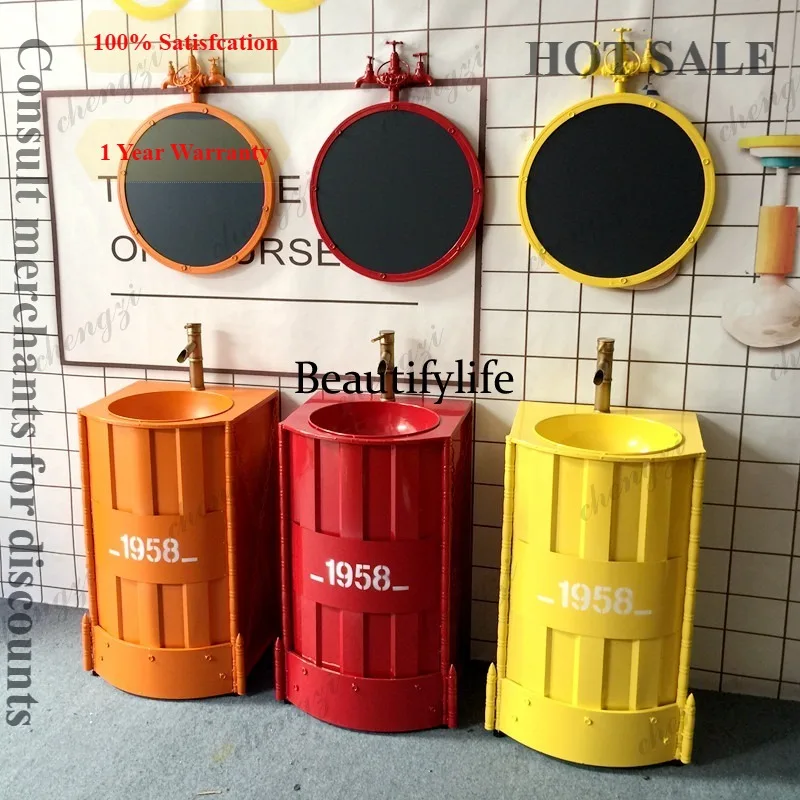 D1089 industrial wind container wrought iron integrated column type wash basin oil drum wash basin bar wash basin