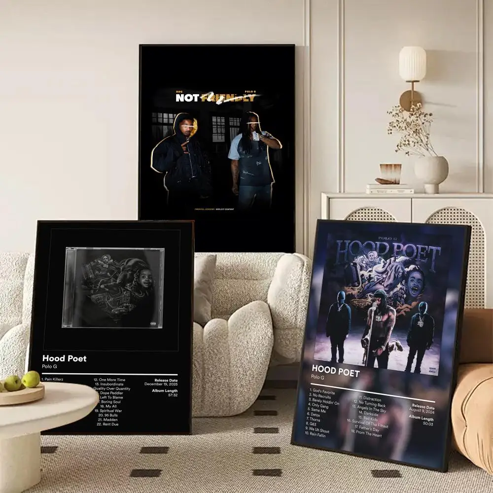 Singer P-Polo G-G Poster Waterproof Self-Stick Wall Art Stickers, Removable Wall Decor for Living Room and Bedroom