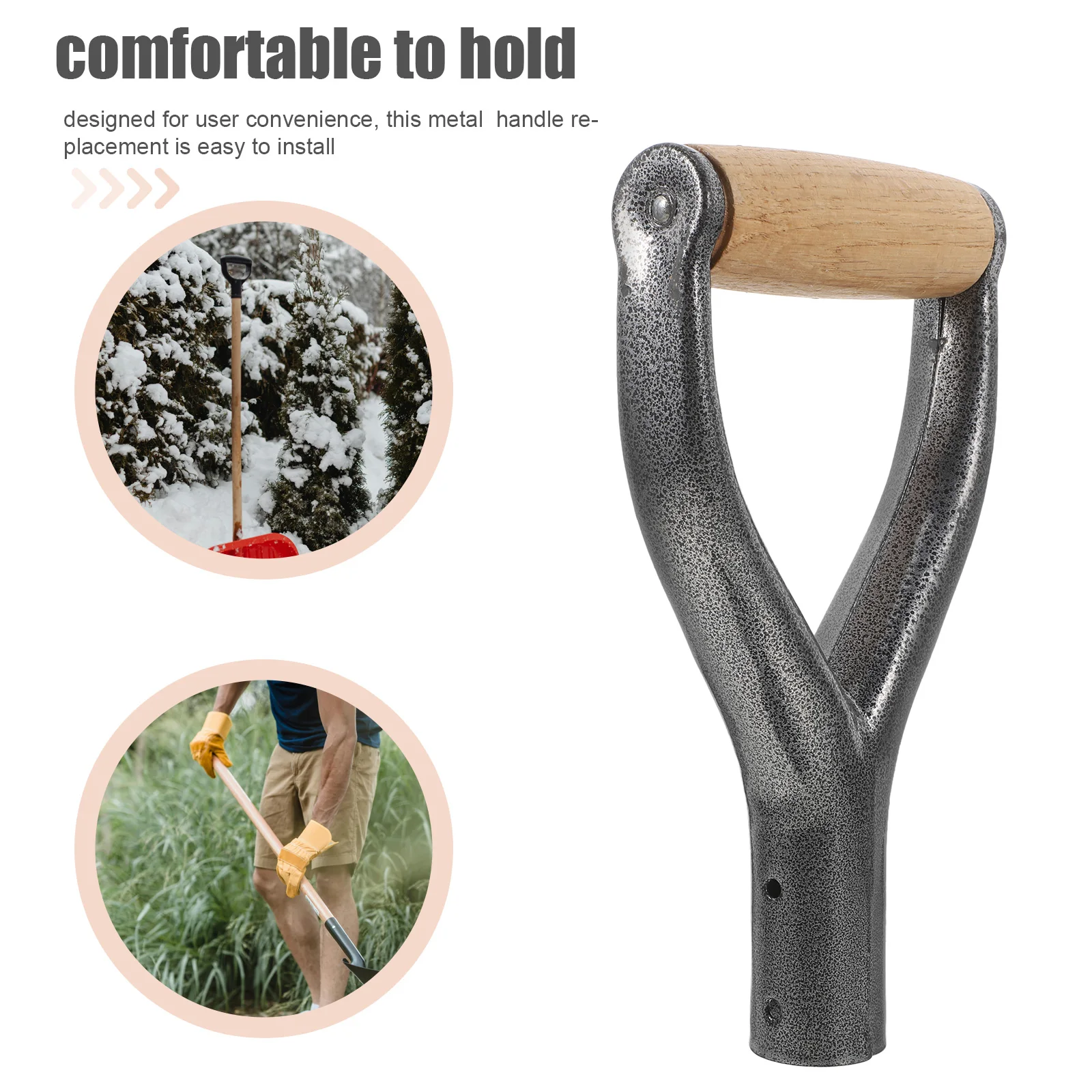 Substituição de metal em forma de y ergonômico d-grips reutilizável pá lidar com peças de ferramentas de jardim pá de neve acessórios d-lidar com ferramenta de ferro
