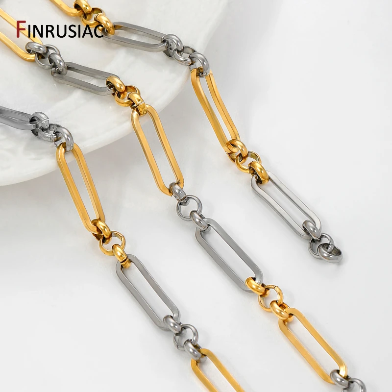 

18K Gold Plated Stainless Steel Rectangle Link Chain,6*22.5mm Paperclip With O Link Chain For DIY Jewelry Making Findings