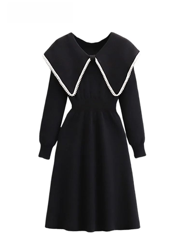 

Spring Knitted Dr High Waist A-Line Skirt Women's plus Size Hebe Sle Waist Cinching Doll Collar Base Layer Dr