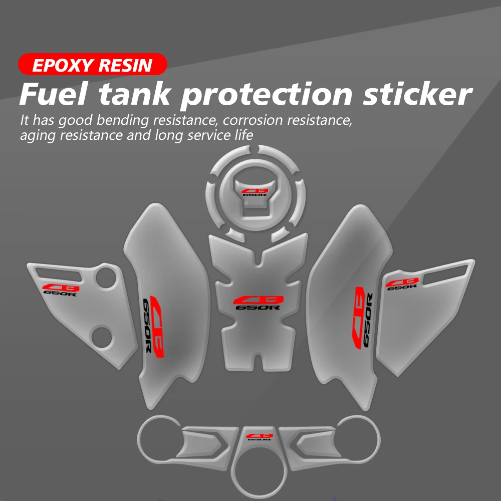 CB650R 2024 3D Epoxy Resin Motorcycle Tank Pad Protector Fit For HONDA CB650 R 2019-2023 Transparent Fish Bone Side Foot Decal