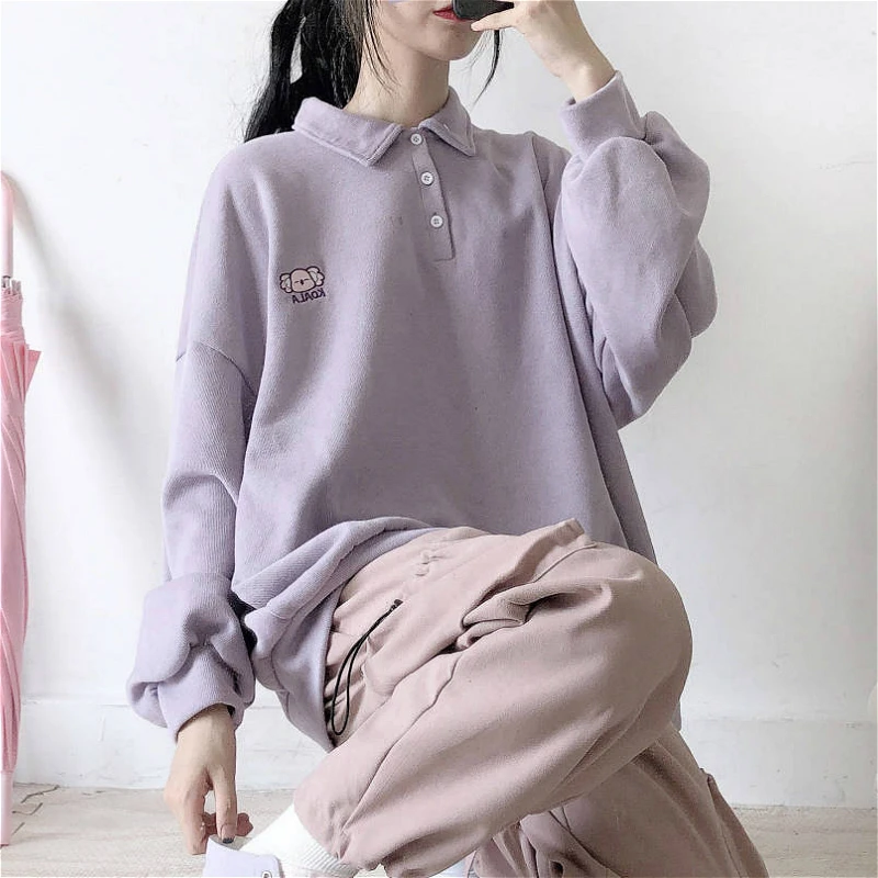 Hoodies Women Kawaii Japanese Style Pink Cartoon New Autumn Winter Schoolgirls Chic Tops Sweet Simple Casual Womens Sweatshirts