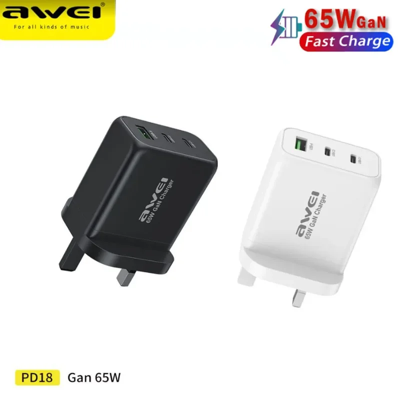 Awei PD19 130W GaN Charger 4 Ports PD3.1 Fast Charger Type C GAN 100W chargers USB A 30W With UK EU Plug for iPhone Samsung iPad