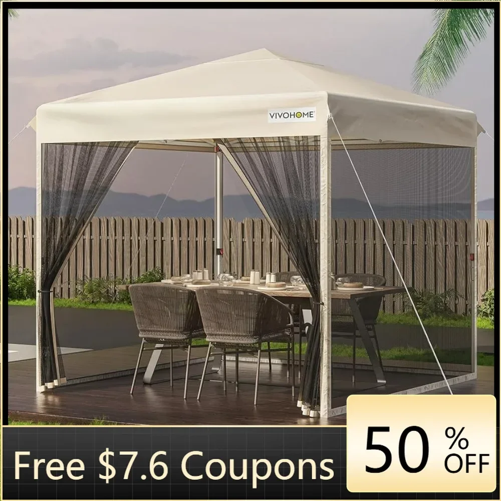 10x10ft Easy Pop-Up Canopy Outdoor Screen Tent With Mosquito Netting Gazebo and Roller Bag for Yard Camping Picnic Party Events