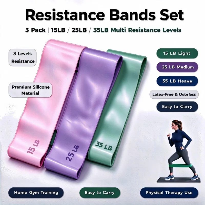 Silicone Resistance Loop Bands, Elastic Exercise Stretch Bands for Workout, Pilates, Yoga, Strength Training Home Fitness Rehab