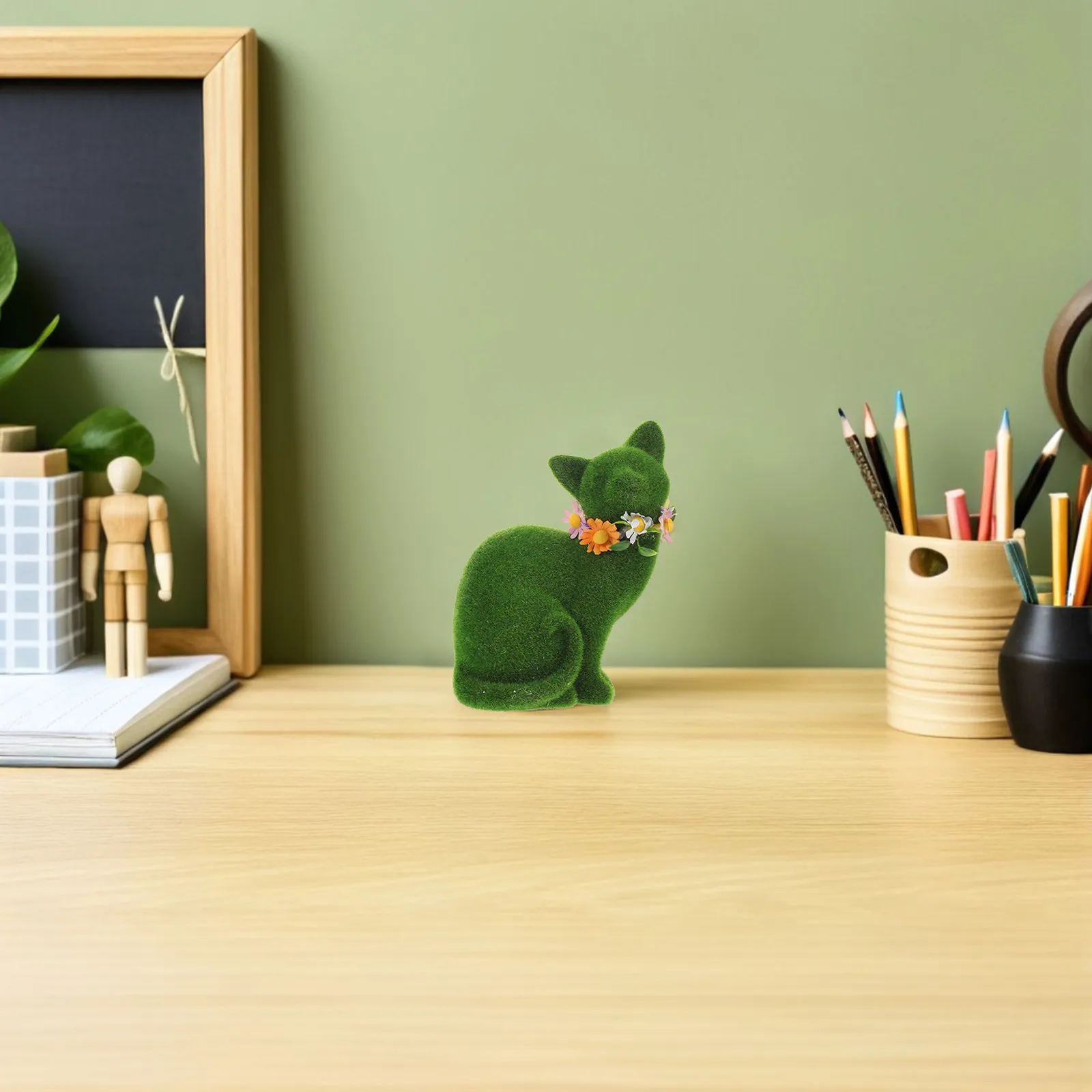 

Флокированная статуэтка кошки из искусственного мха, зеленая, для сада, реалистичное украшение для улицы, двора, патио, котенок-орнамент, пасхальный мховой кот