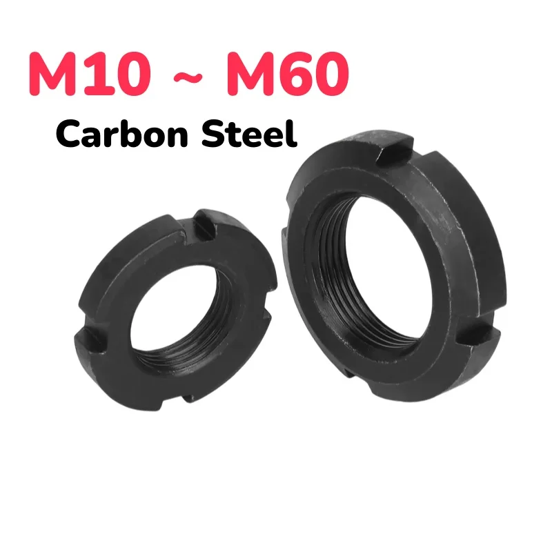 Peijian Gb812 M10 M12 ~ M60 Black Carbon Steel Slotted Round Nut Four Slot Nuts