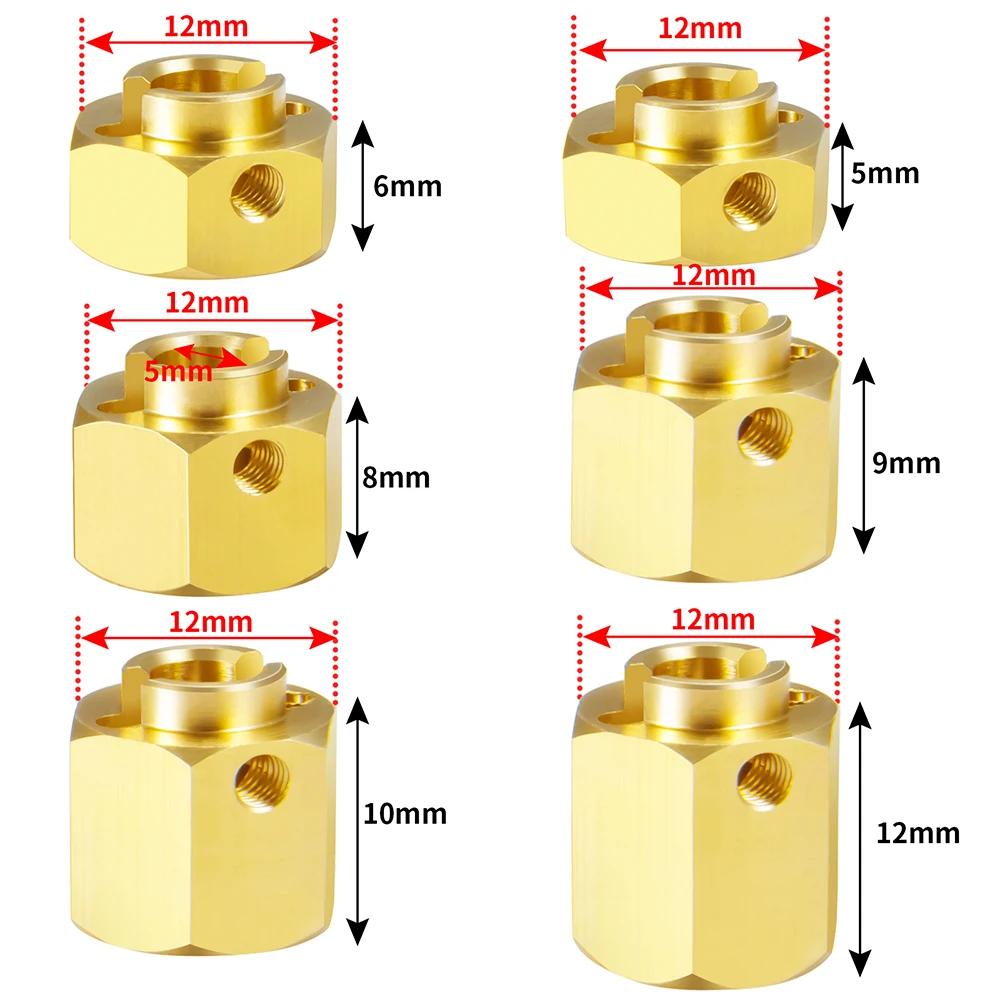 YEAHRUN 5/6/8/9/10/12 мм латунная ступица колеса, шестигранный удлиненный адаптер для осевого SCX10 III AXI03007 AXI03004 каприа 1/10,
