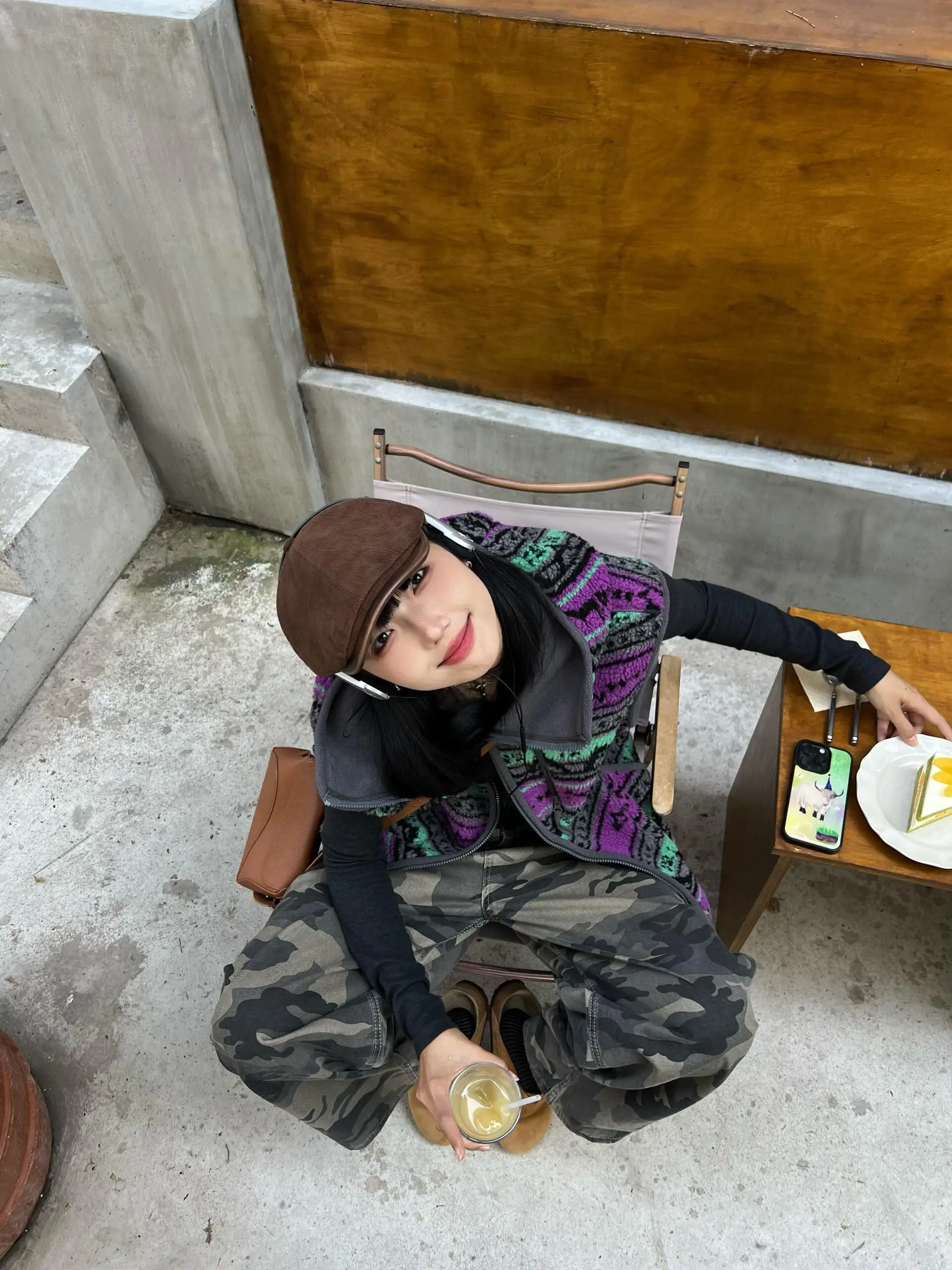 Gilet in Pelliccia d'Agnello Stile Fair Isle Retrò, Gilet con Cappuccio e Zip per Donna, Autunno Inverno, Giacca Leggera per il Pendolarismo