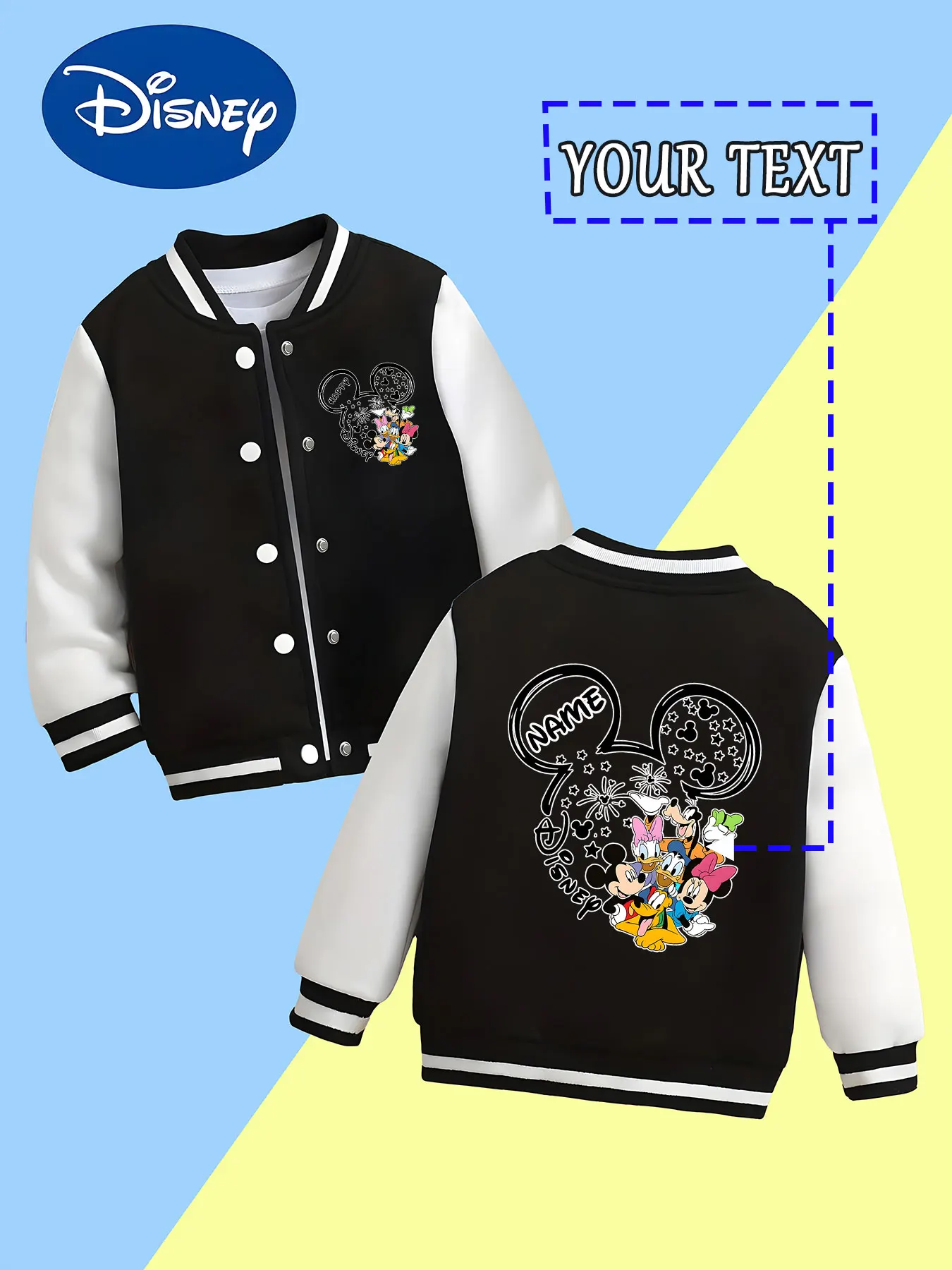 

MINISO Disney Mickey and Friends children's baseball jacket - Multiple characters gather on Mickey's head, double the childish f