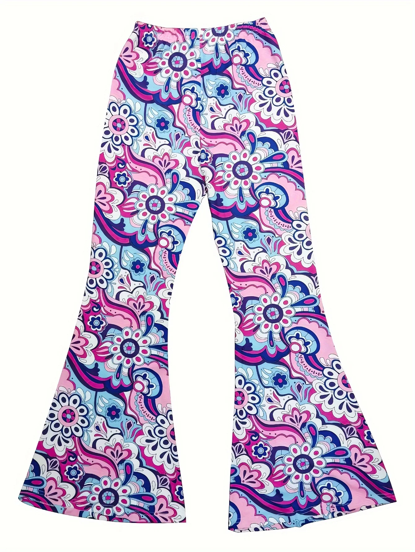 Purple Floral Printed Bell Bottomed Pants For Women With Slim Fit High Waist Casual Comfort And High Elasticity