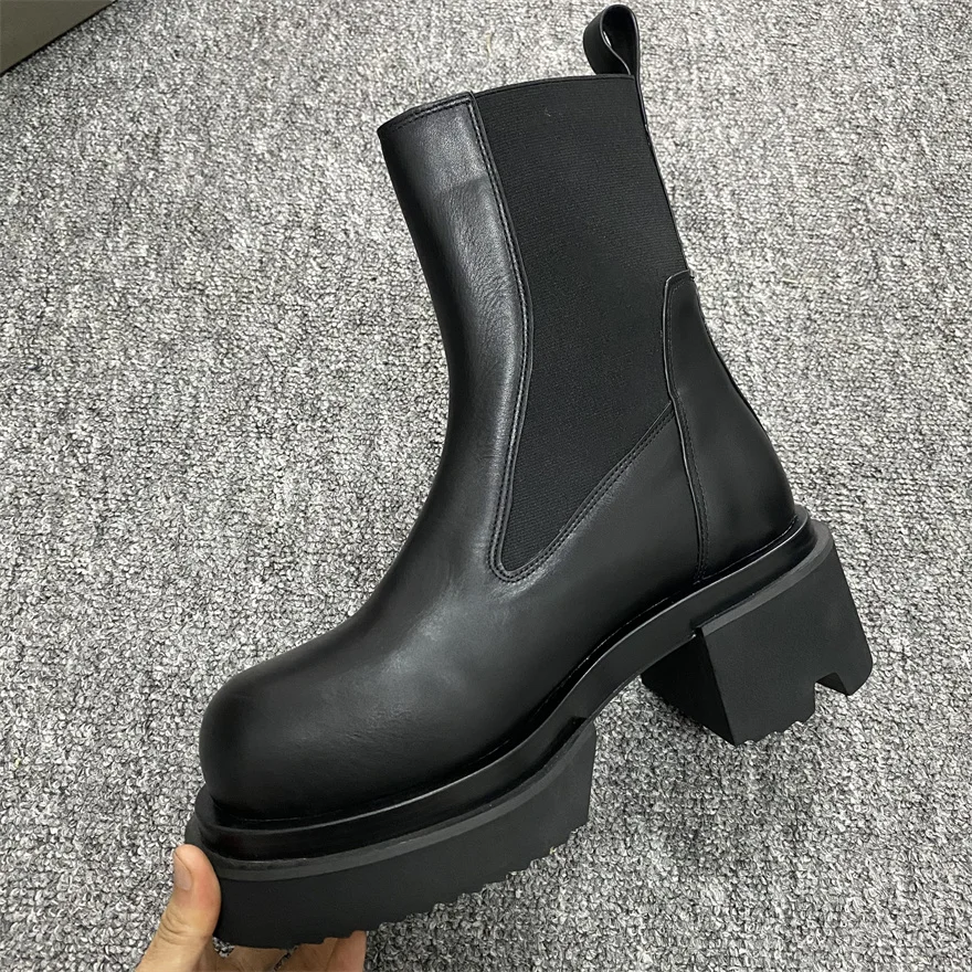 Handmade 7cm Thick Sole Platform Bogun Genuine Leather Rock Street Fashion Boots