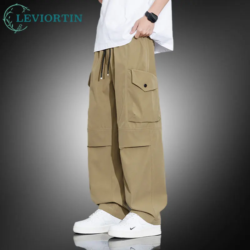 

Мужские брюки-карго десантника, осенние свободные широкие брюки спецодежды с эластичной резинкой на талии, быстросохнущие спортивные брюки для работы на открытом воздухе