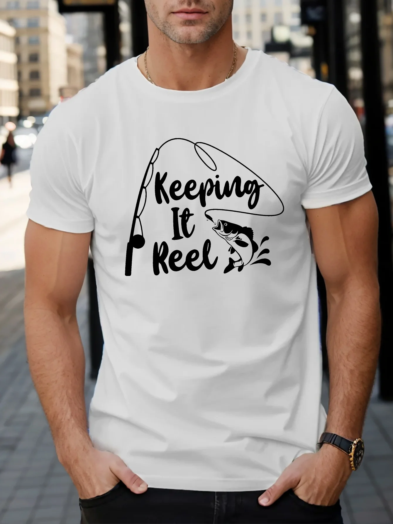 

FISH KEEPING IT REEL Tee Summer FISH KEEPING IT REEL Short Sleeve T-shirt Mens Top