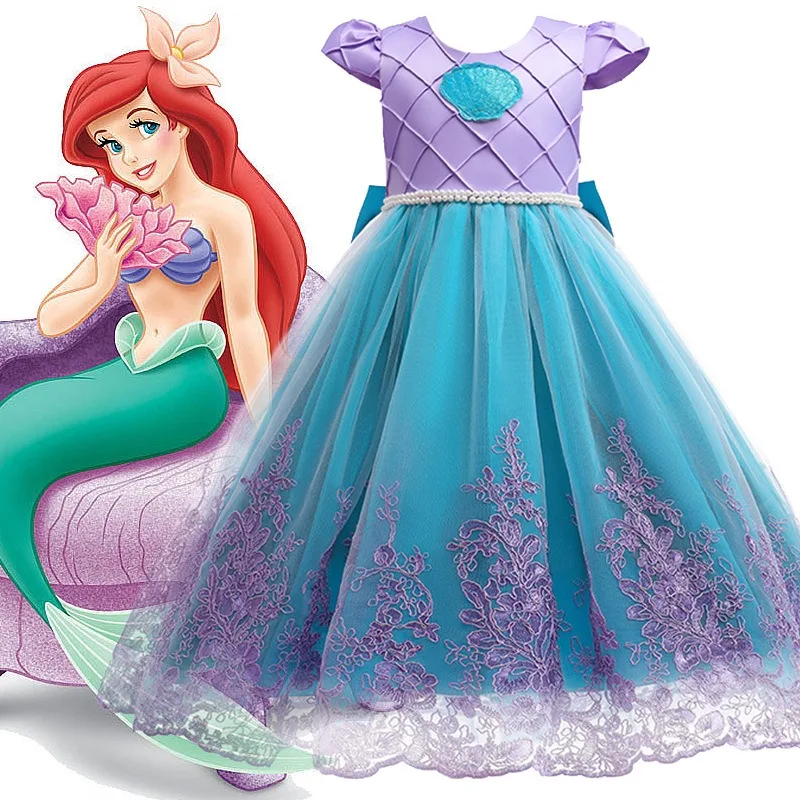 Girls Little Mermaid Costume Kids Birthday Halloween Princess Girl Dress Ariel Cosplay Costume Party Clothings Vestido