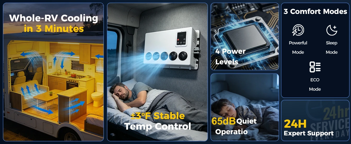 12V Semi Trucks Air Conditioning Cooling System 10000BTU Split Electric Parking Air Conditioner For Bus Van Tractor RV Caravan