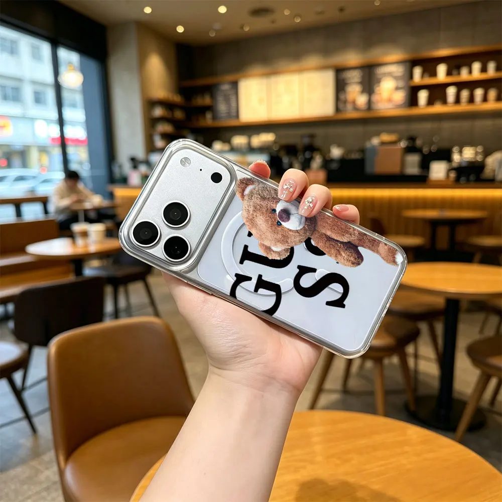 Brown Cartoon Teddy Bear Pattern Phone Case For iPhone 17 16 15 14 13 12 11 Pro Xs Max Plus Air Mini XR X 17e 16e Magsafe Cover view 5