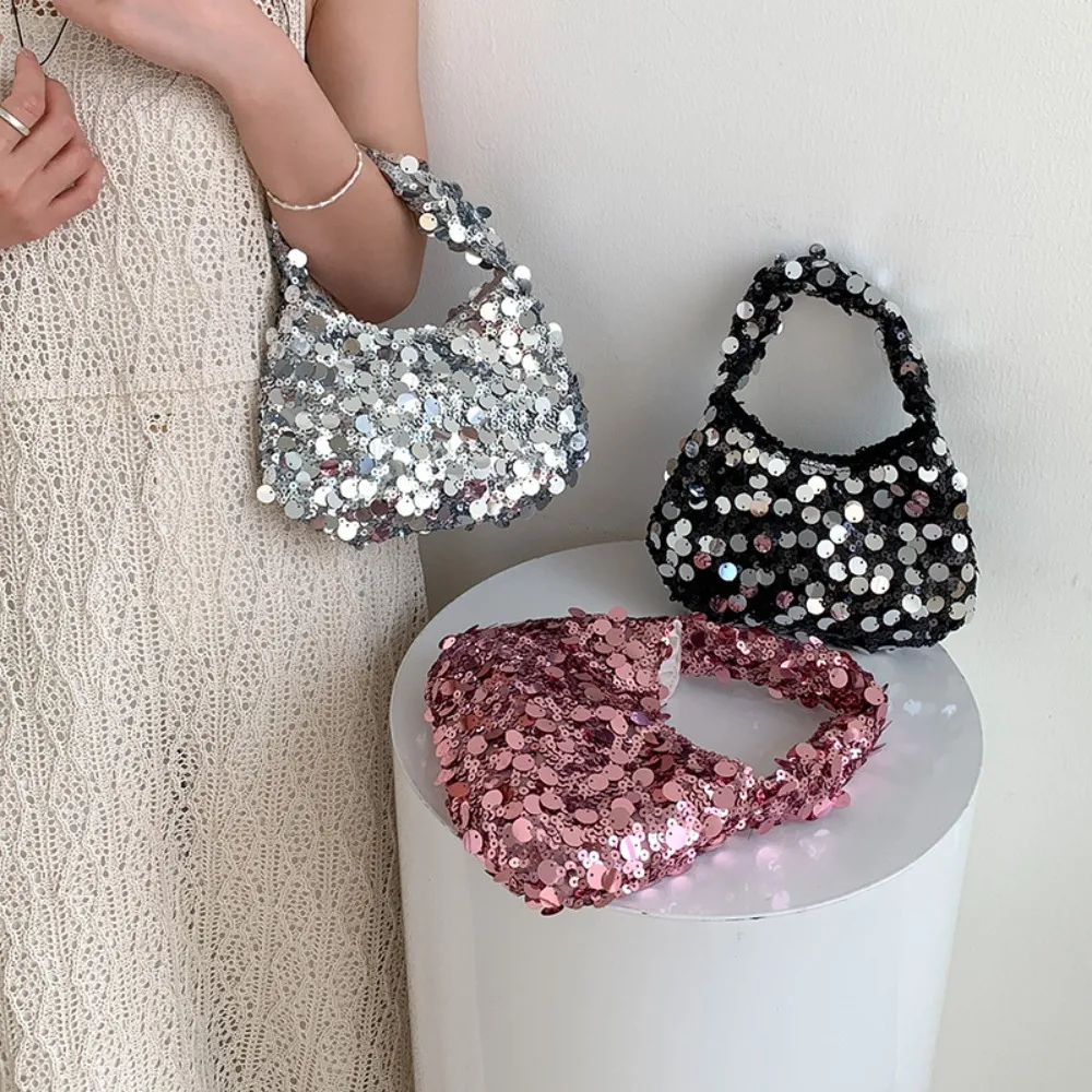 

Small Fashion Glitter Pleated Bag Portable Delicate Hand Carrying Sequin Bag Women Handbag