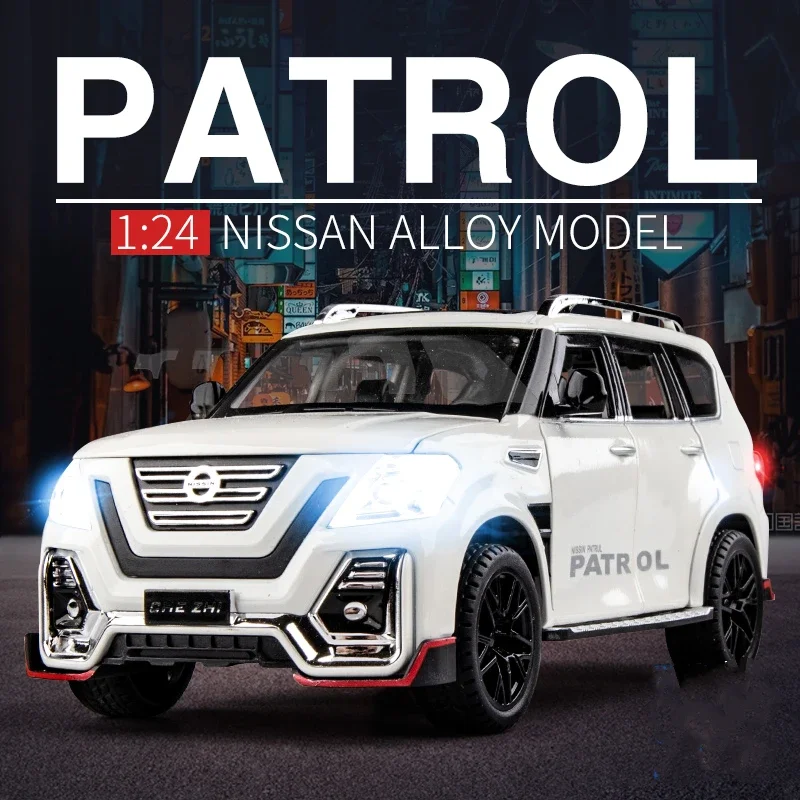 1:24 Nissan Patrol Alloy Car Model Diecast Toy Modified Off-road Vehicle Model Simulation Sound Light Collection Gift