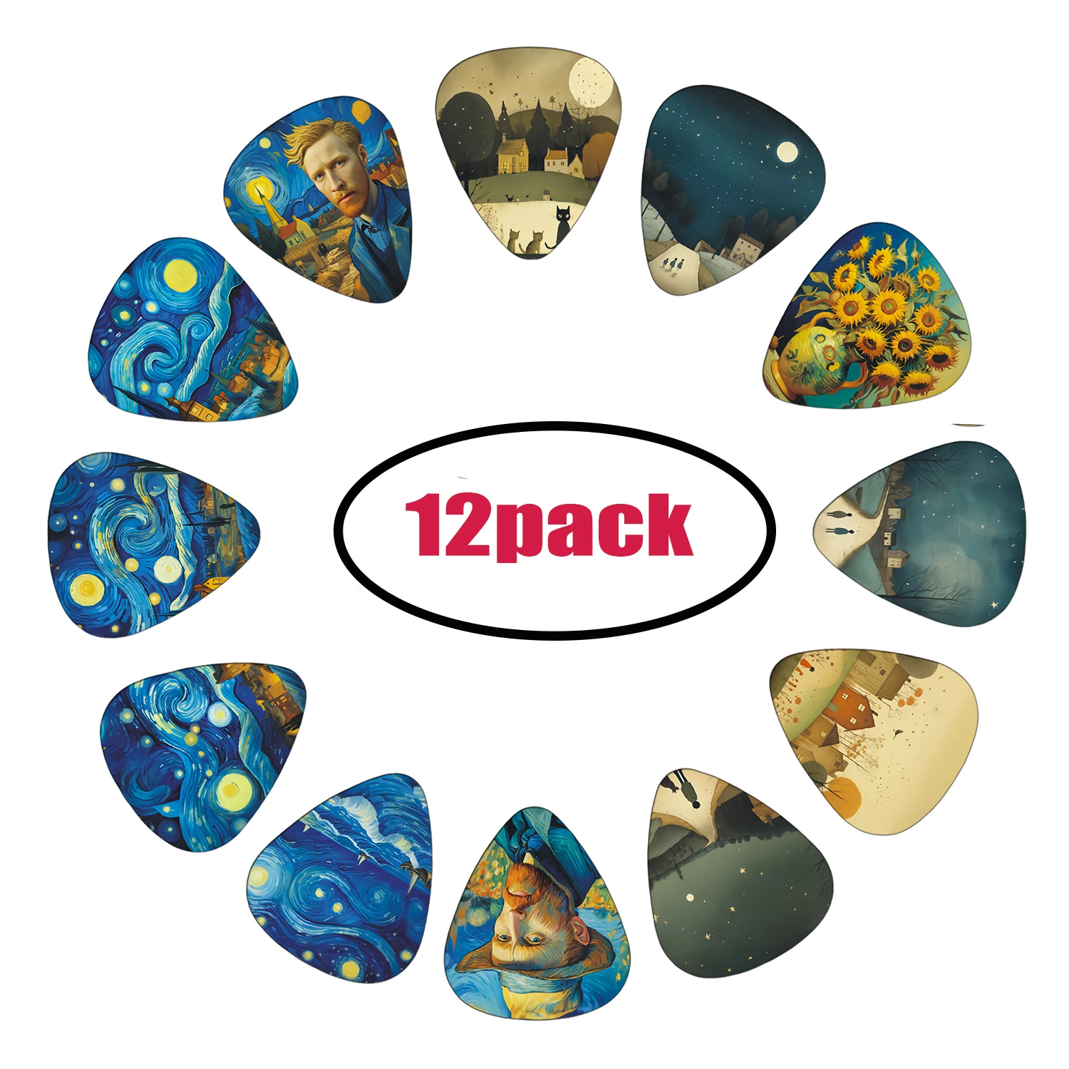 New 12PCS Guitar Picks - Premium ABS Material , Dual-Sided Printing, 12 Unique Non-Repeating Designs For Professional Musicians