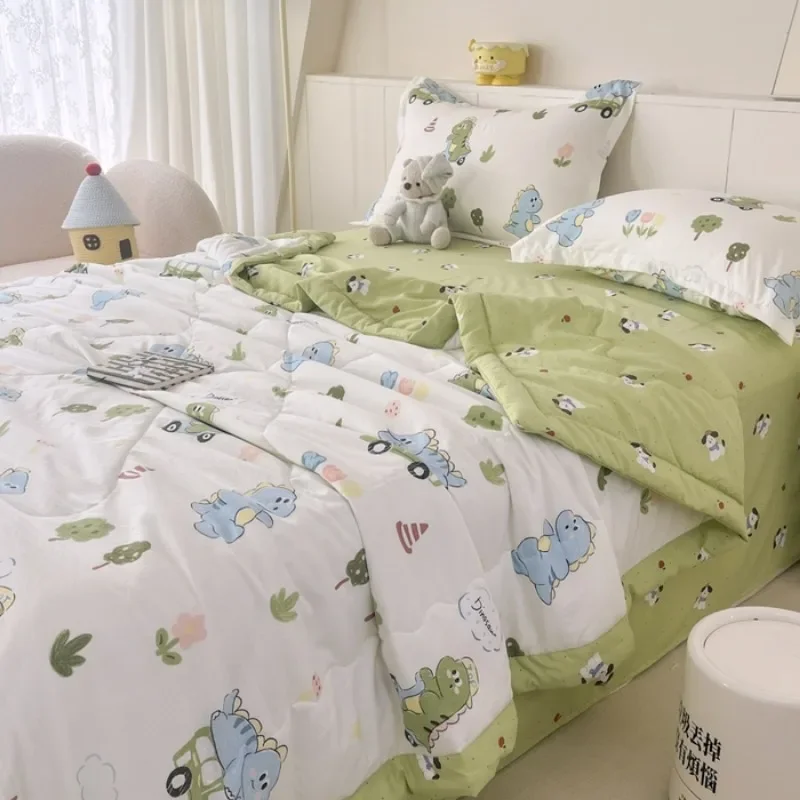 Image 5: 2025 nouveau super doux classe A nuage coton coton gluant nuage lavé coton été couette quatre pièces ensemble été mince couette
