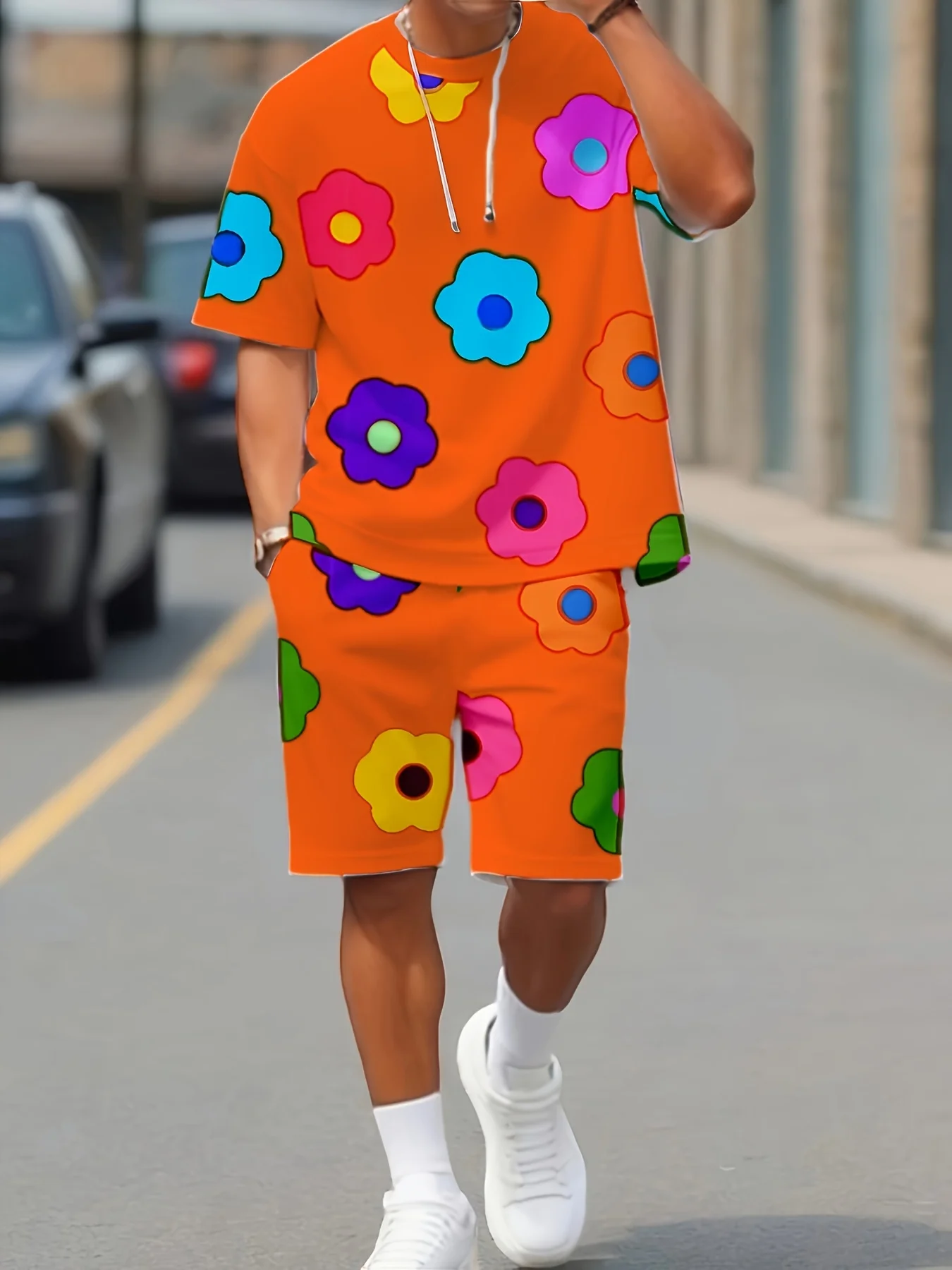 

Men‘s Summer Set 3D Luxury FashionFlower Dopamine Print Holiday Breathable Quick Dry Casual Streetwear Tee Drawstring Shorts