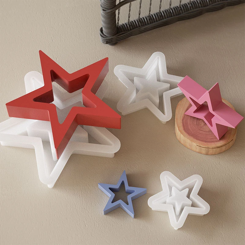 Hollow Pentagram Silicone Mold DIY Star Shaped Gypsum Concrete Silicone Mould DIY Home Craft Resin Mold Decor