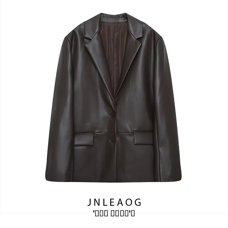 ชุดหนัง JNLEAOG สำหรับผู้หญิง ดีไซน์อเนกประสงค์ ให้ความรู้สึกหรูหรา รุ่นใหม่ล่าสุดสำหรับฤดูใบไม้ร่วง สไตล์ลำลองสำหรับธุรกิจ แขนยาว ผ้าโพลีเอสเตอร์