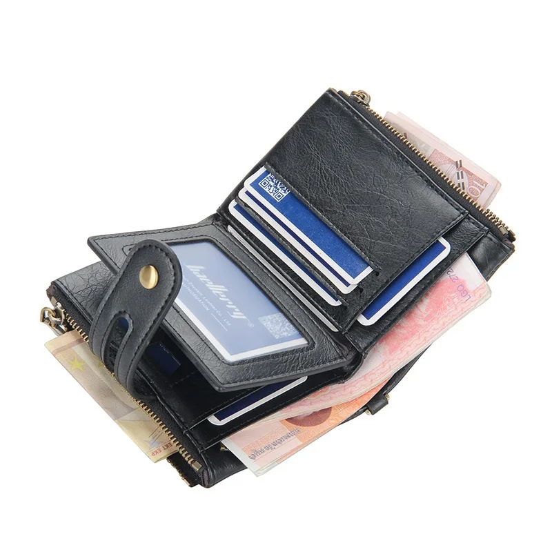 Nieuwe Heren Korte Portemonnee Europese Retro Stijl Grote Capaciteit Portemonnee Muntkaarthouder Multi-Card Geldclip Clutch Portemonnee Met Ketting