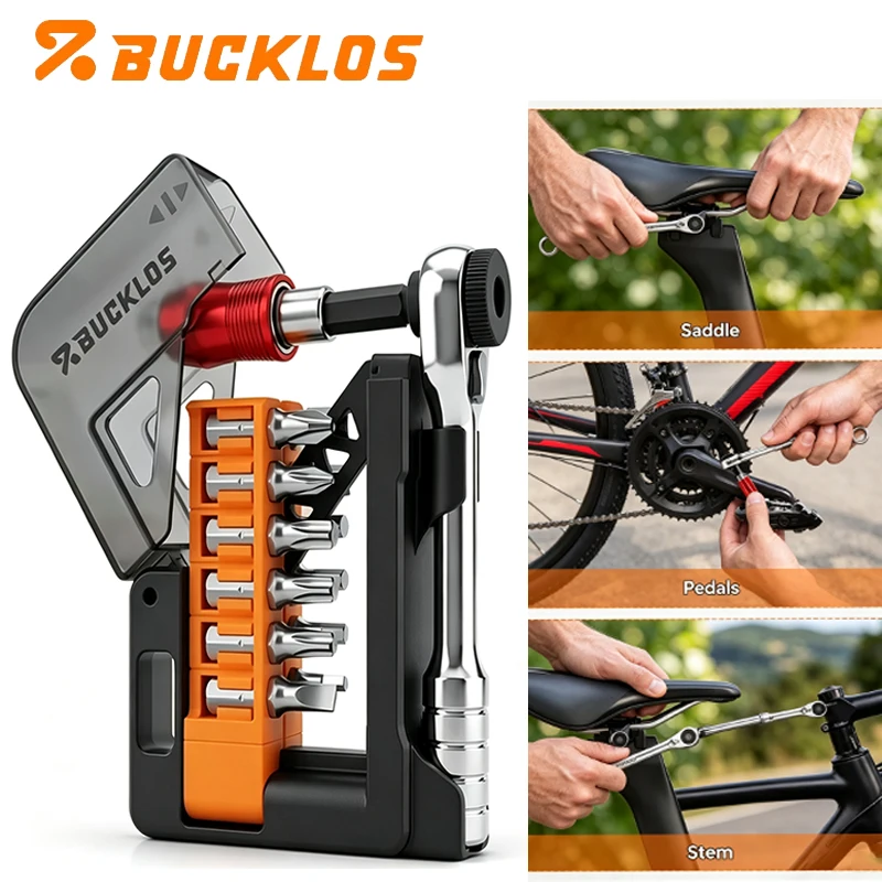 BUCKLOS Multifunction Bicycle Repair Tools 17 in 1 Ratchet Wrench Kit Portable Screwdriver Bit Multitool Set Bike Repair Tools