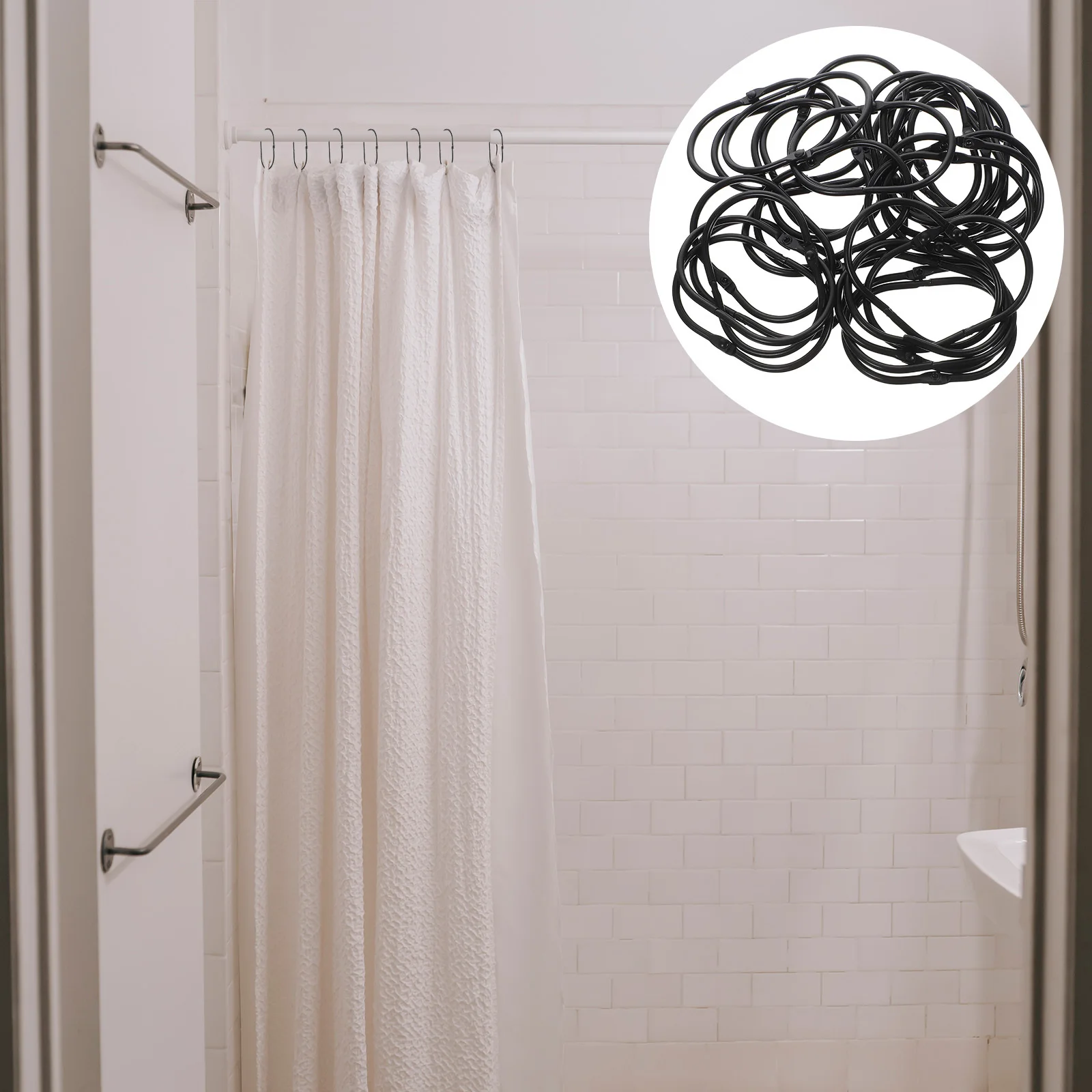 

STOBAZA 30pcs Black Shower Curtain Hooks Snap Hooks for Bathroom Drapery Rod Double Sided