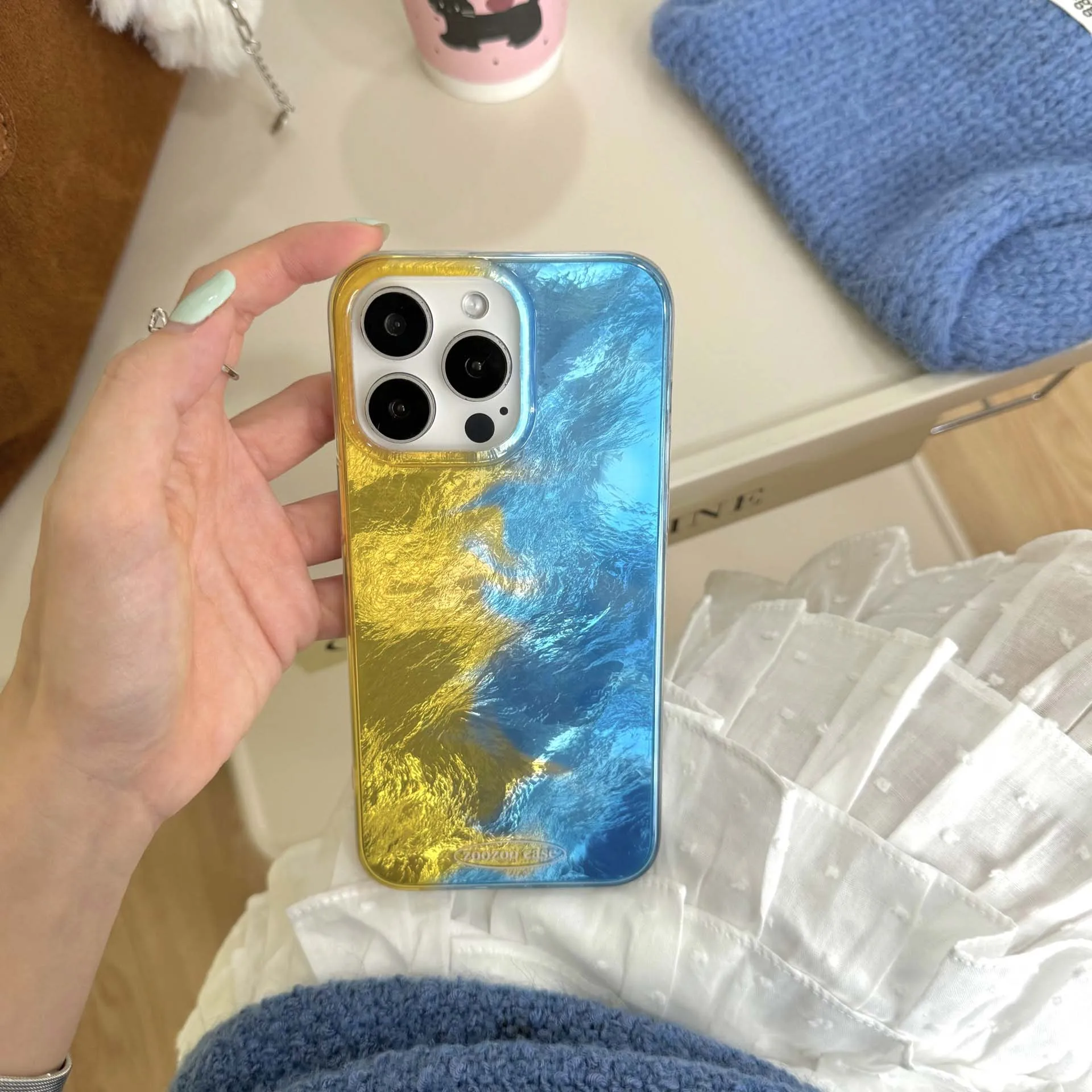 Motting Gradient Summer Blue Yellow Phone Case For Iphone 15Pro 13ProMax 14Promax 12Pro 15 14 13 12 Pro Max Shiny Fundas Shell