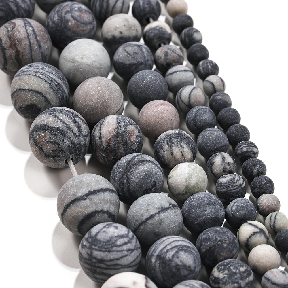 1 Strang Naturstein Matte Kaffee Streifen Achate Perlen Naturbraun Lose Spacer Perlen für Schmuckherstellung Armband Auswahlgröße