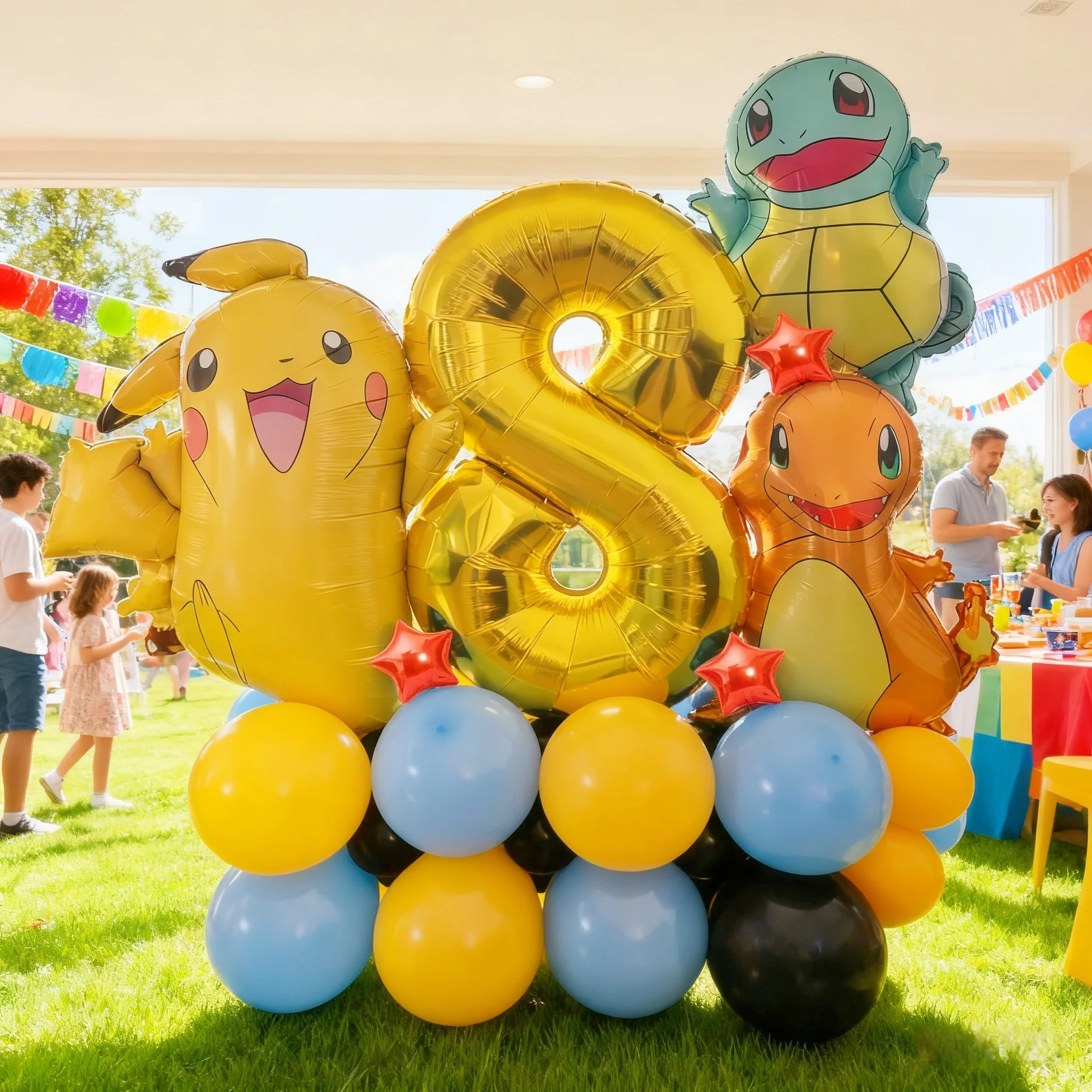 29-teiliges Folienballon-Set mit Monster-Pikachu-Motiv, 32 Zoll, Gold, Zahl 0–9., Kindergeburtstag, Party-Dekoration, Zubehör, Babyparty