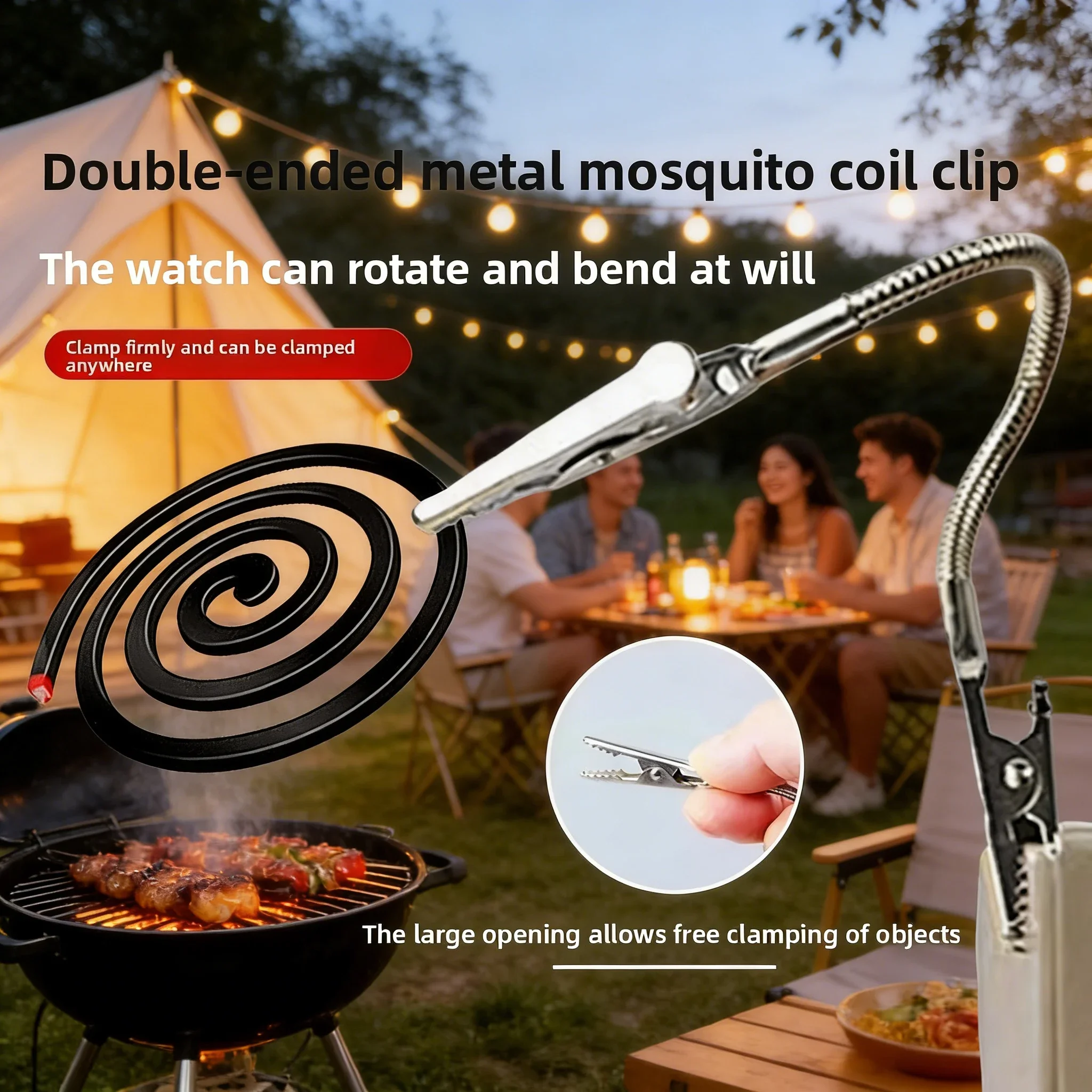 Dual-Head Stainless Steel Alligator Clip Incense & Mosquito Coil Holder - Versatile Stand for Home, Camping & Craft view 3