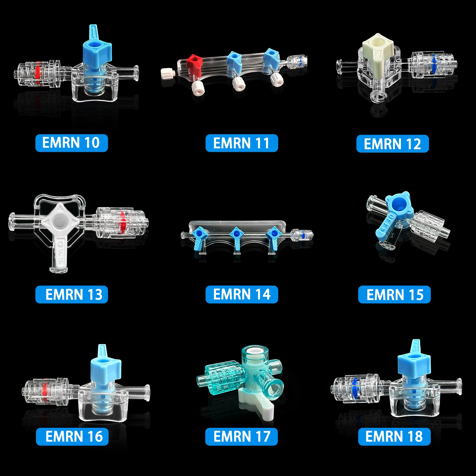 50 three-way stopcock valves, suitable for Ruhr lock connectors or tubing, for medical and laboratory use, single-use sterilized