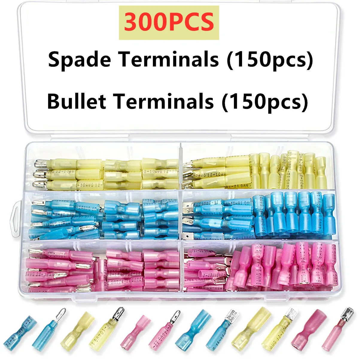 

Assorted Spade Terminals Insulated 300PCS Set of Terminal LugsFork Wire Crimp Connector Electrical Wire Butt Connector