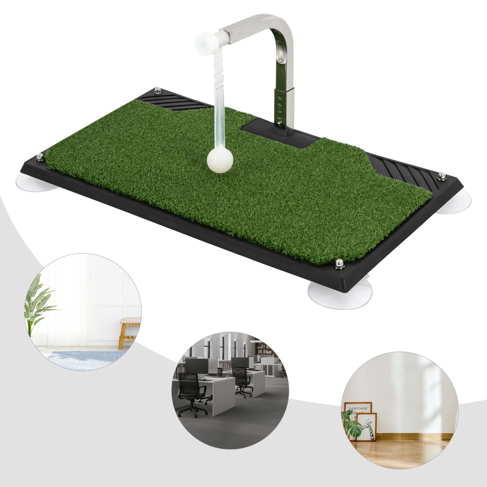 

Indoor Golf Swing Trainer, Foldable Flat Golf Practice Mat with Auto Ball Return System, 5-Level Adjustable Tee Height, for Home