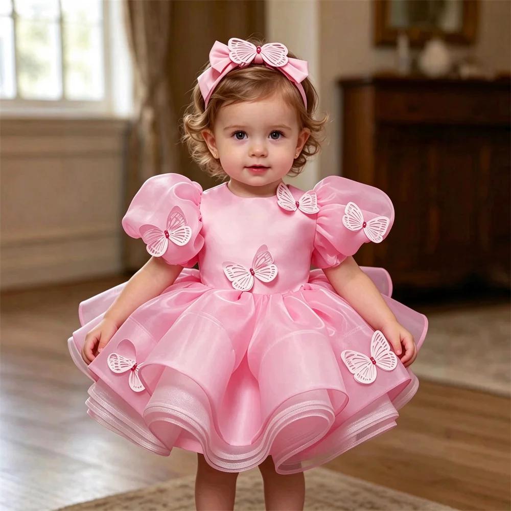 Baby Kids Princess Tulle Tiered Bow Flower Girl Dress Children First Communion Dress Ball Gown Wedding Party Dress Birthday