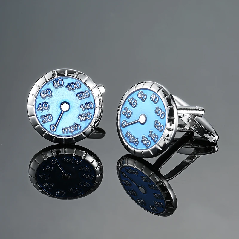 High quality blue car speedometer cufflinks for men's wedding French shirt cuffs branded buttons, the best choice for gift givin