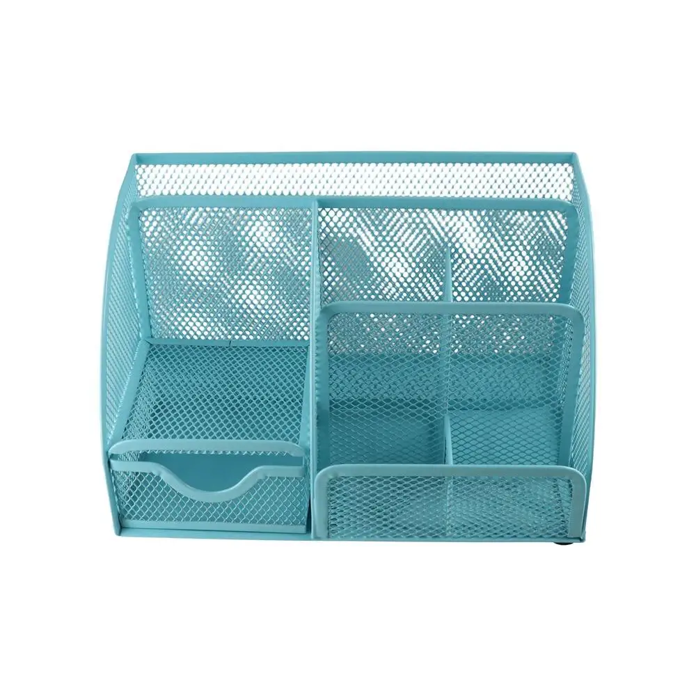 Creative Multi Grid Pen Holder Metal Mesh Multi-functional Desk Organizer 1 Drawer 6 Compartments Desktop Office Organizer