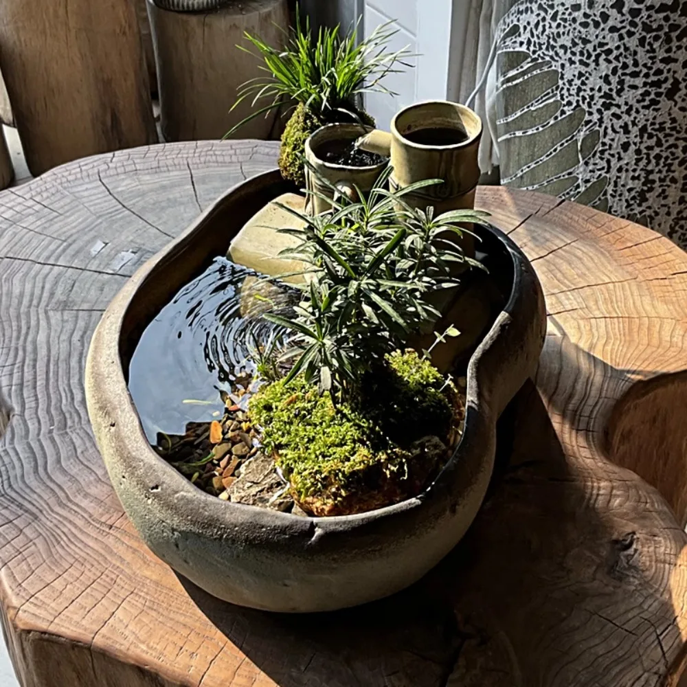 Ceramic fish tank wabi sandy wind ancient method of fish farming water circulation medaka goldfish desktop small ecological tank