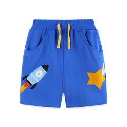 Single piece summer boys' shorts casual style knitted cotton cartoon rocket embroidery shorts with pockets 2-7Y