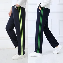 Navy blue Unisex New Track Pants Casual Sweatpants mens Striped Bastic Trousers Straight Pants Joggers Simple Work Pants