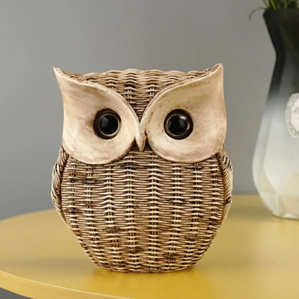 Resin Resin Owl Tabletop Decorative Figurine Brown 4.7 x 3 x 5.5in Bookshelf Mantel Owl Ornament Owl